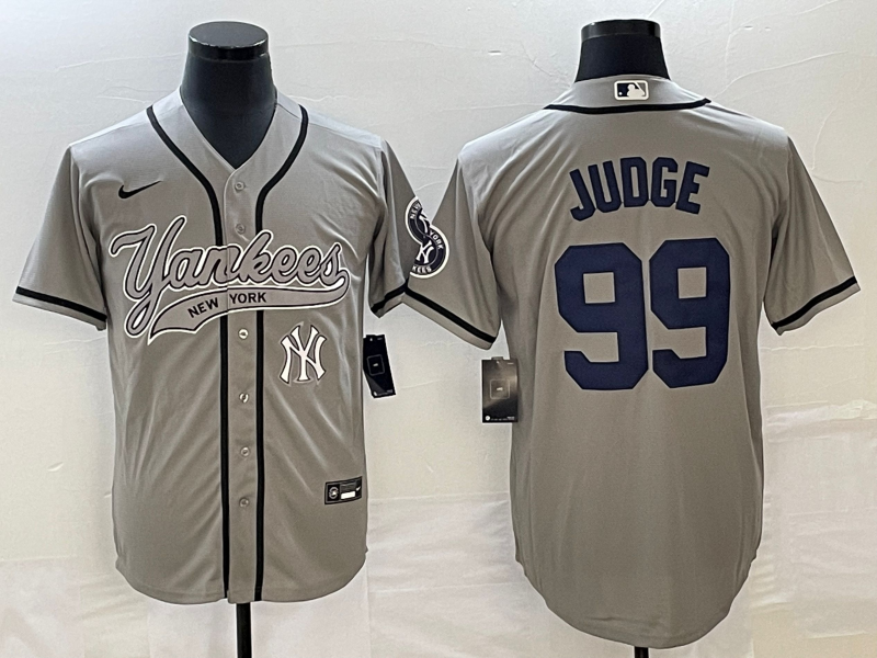 Men's New York Yankees #99 Aaron Judge Gray With Patch Cool Base Stitched Baseball Jersey